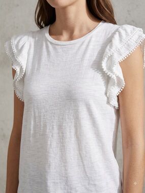 Caslon White Ruffle Sleeve Cotton Tee